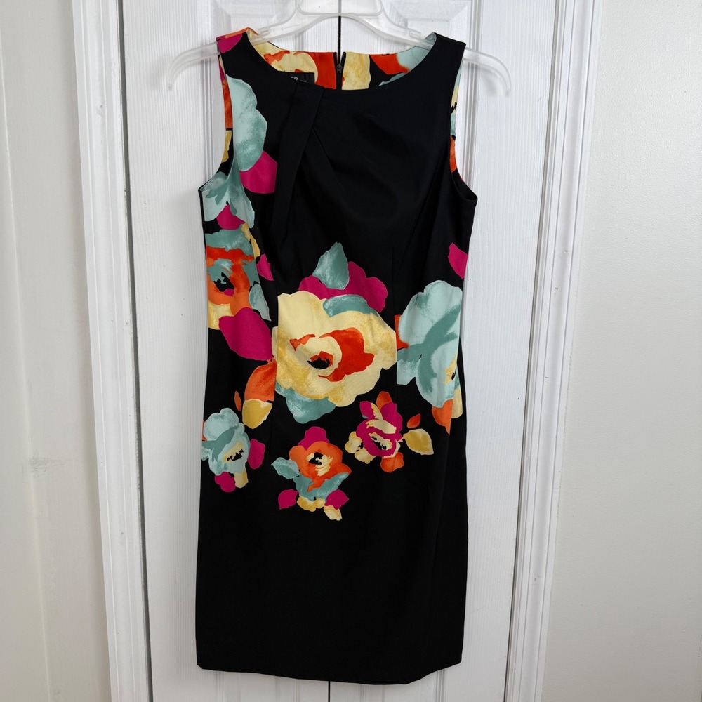 AGB Dress 10 Black Floral Sleeveless Sheath Watercolor Print Party Work Cocktail